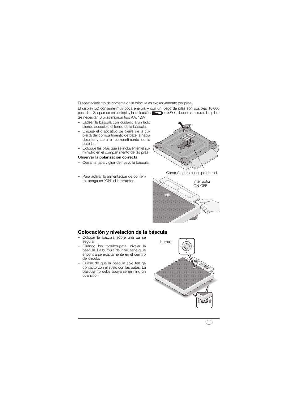 Abastecimiento de corriente, Colocación y nivelación de la báscula | Seca 878 User Manual | Page 45 / 139