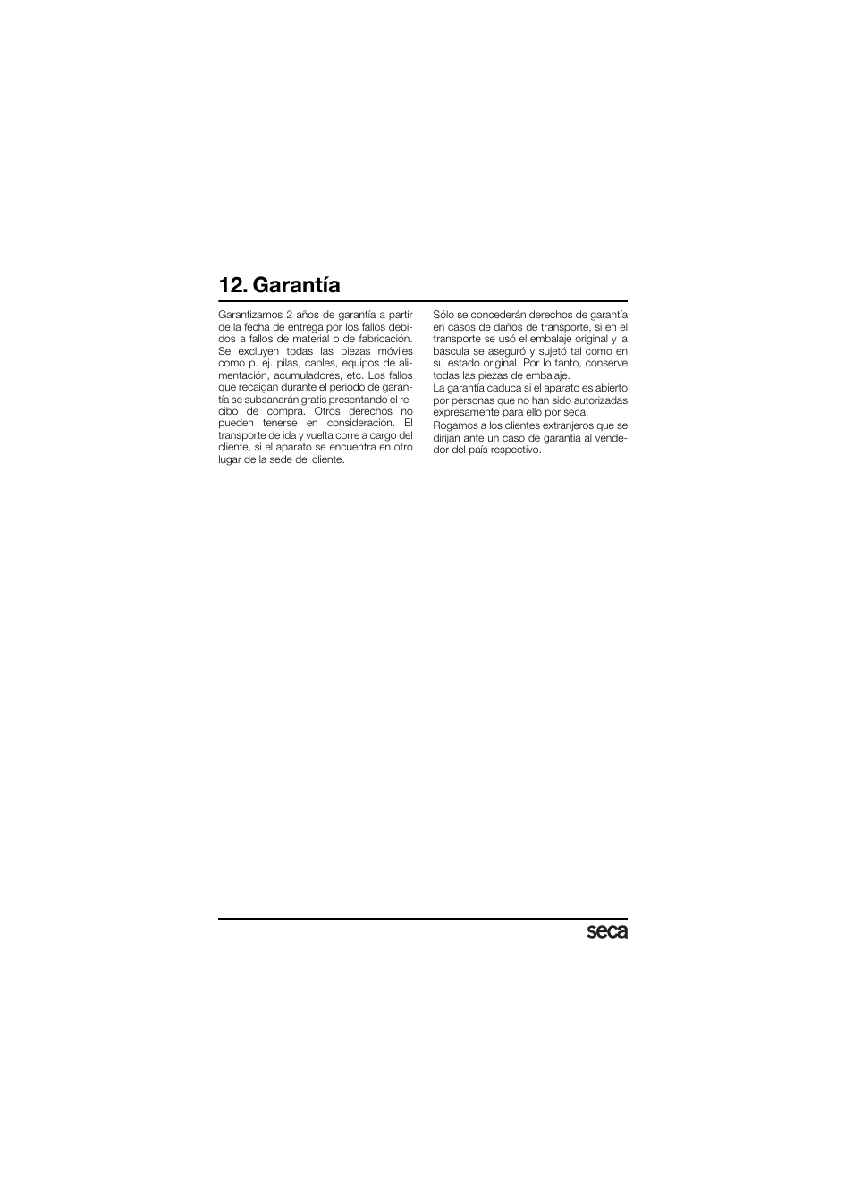 Garantía | Seca 878 User Manual | Page 52 / 139