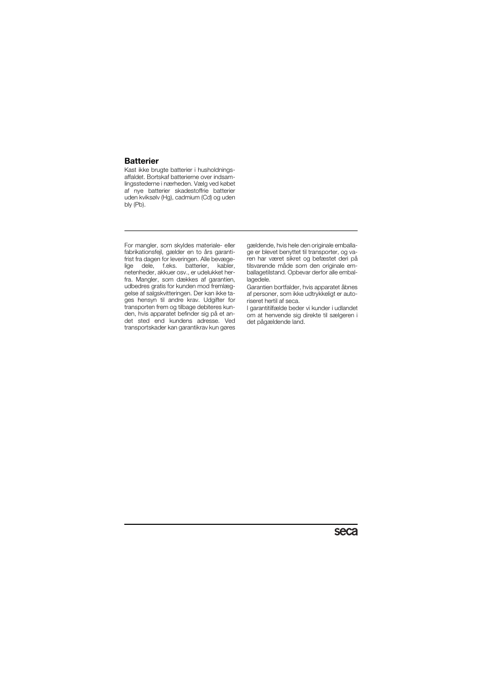 Batterier, Garanti | Seca 878 User Manual | Page 62 / 139