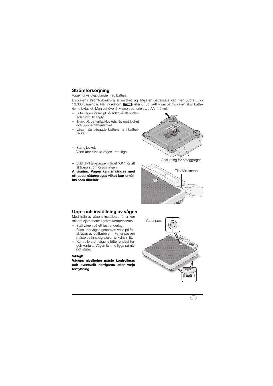 Strömförsörjning, Upp- och inställning av vågen | Seca 878 User Manual | Page 65 / 139