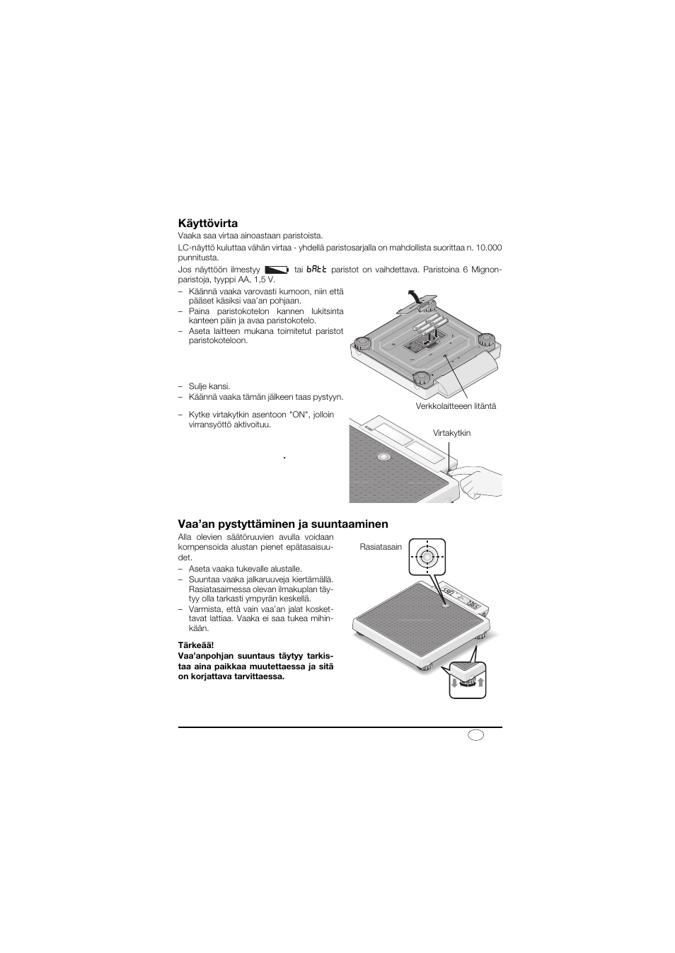 Käyttövirta, Vaa’an pystyttäminen ja suuntaaminen | Seca 878 User Manual | Page 85 / 139