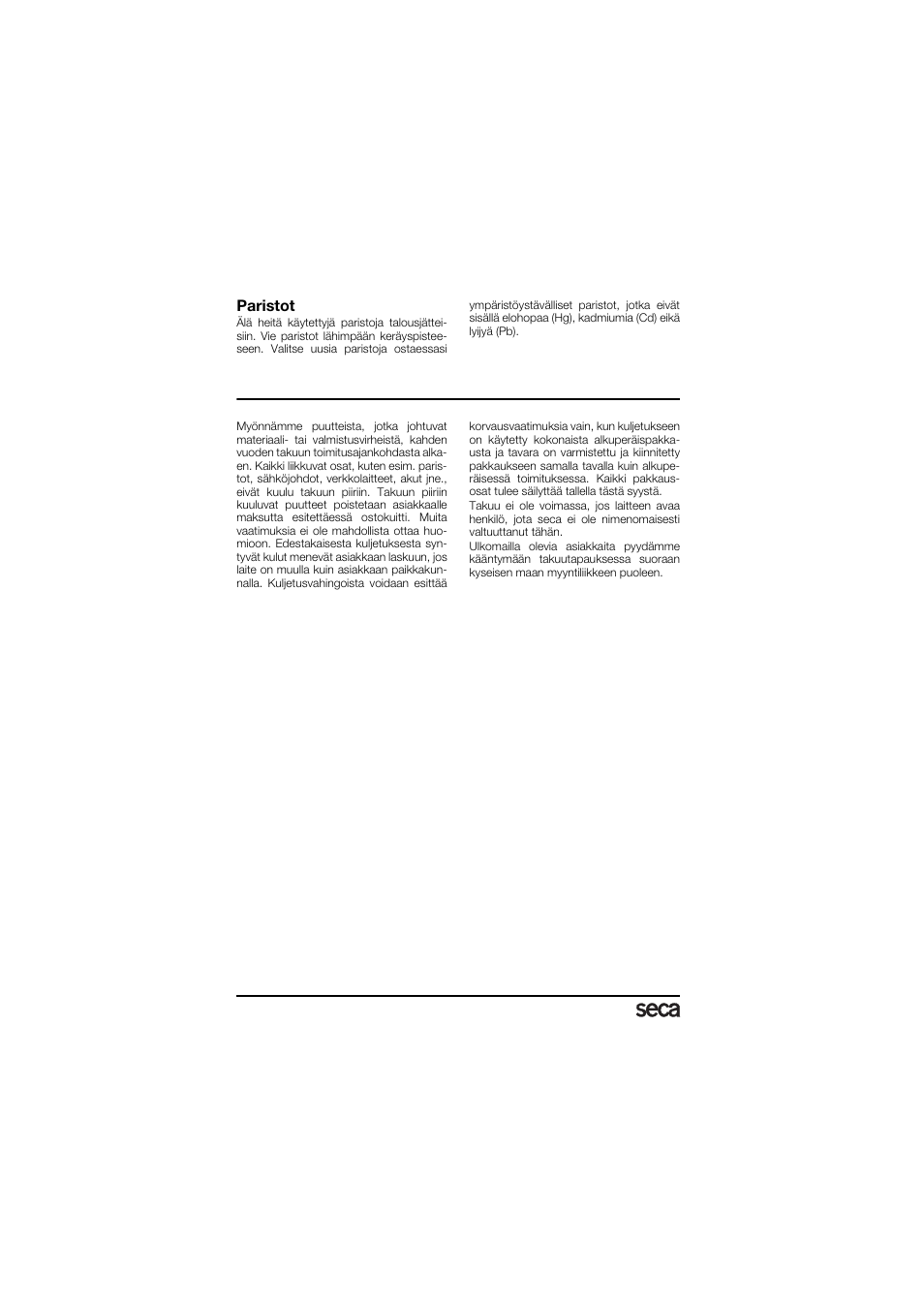Paristot, Takuu | Seca 878 User Manual | Page 92 / 139