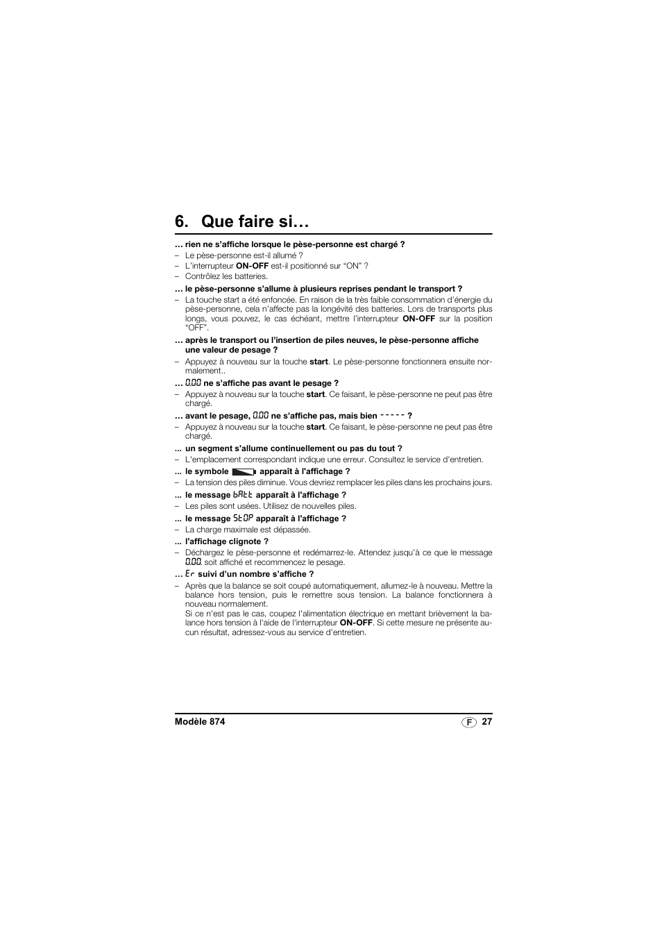 Que faire si | Seca 874 User Manual | Page 27 / 65