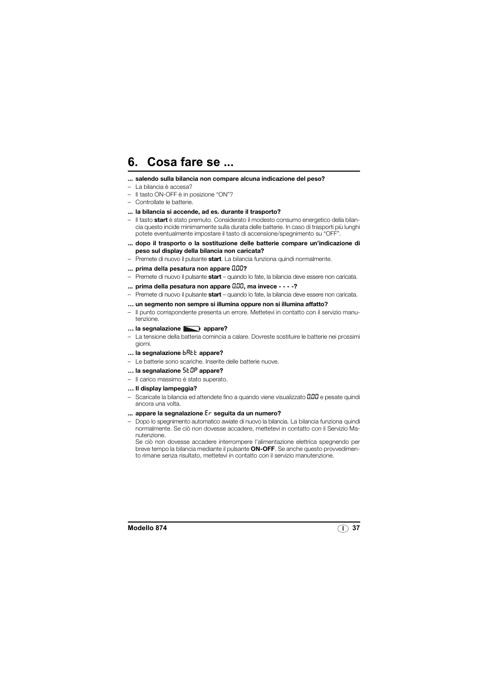 Cosa fare se | Seca 874 User Manual | Page 37 / 65