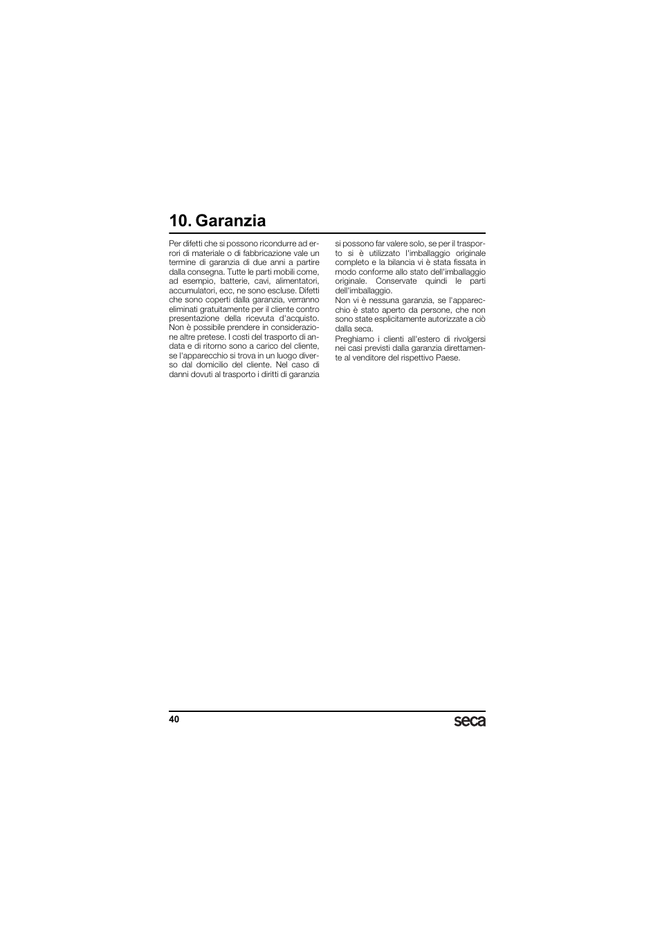 Garanzia | Seca 874 User Manual | Page 40 / 65