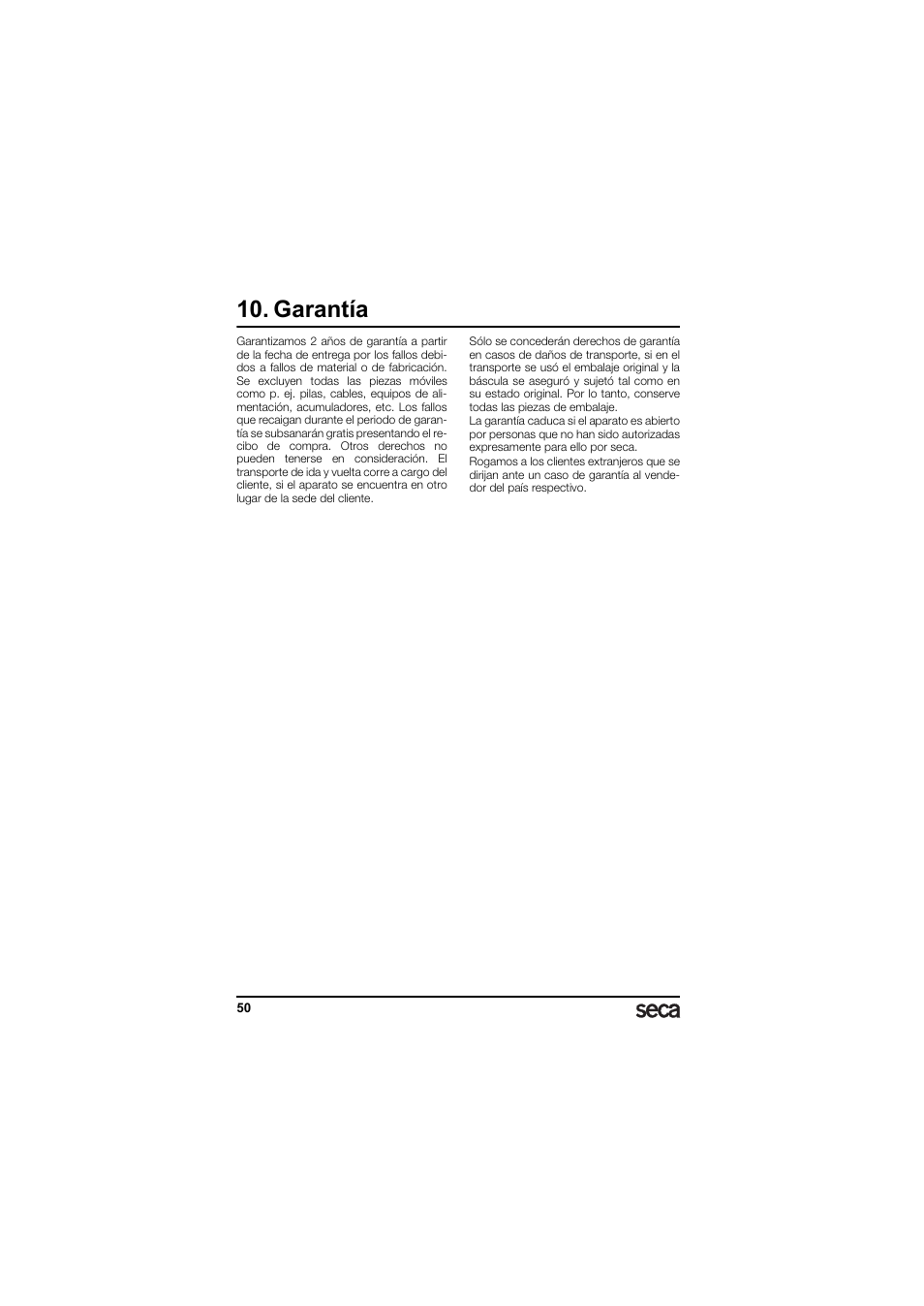 Garantía | Seca 874 User Manual | Page 50 / 65