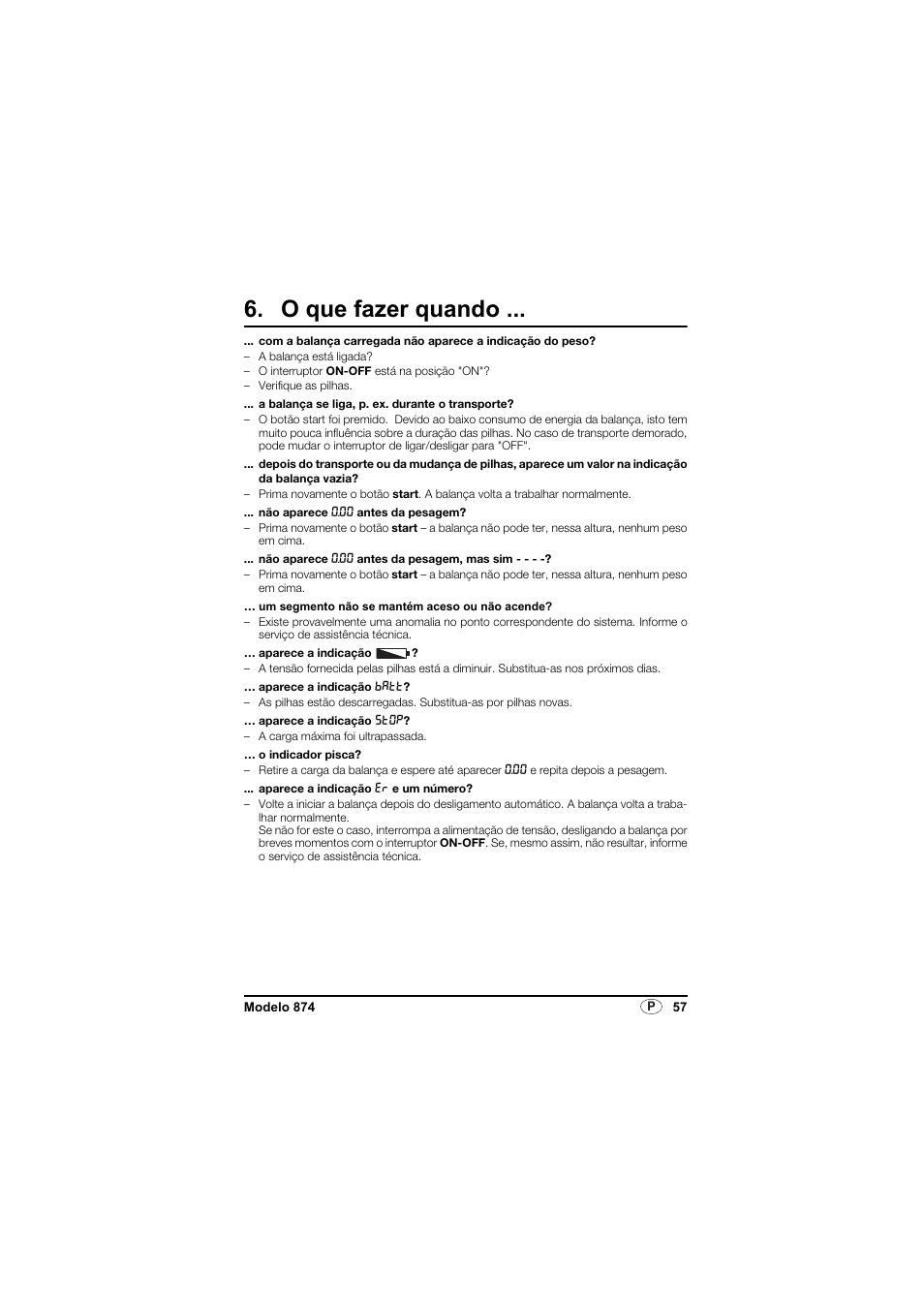 O que fazer quando | Seca 874 User Manual | Page 57 / 65