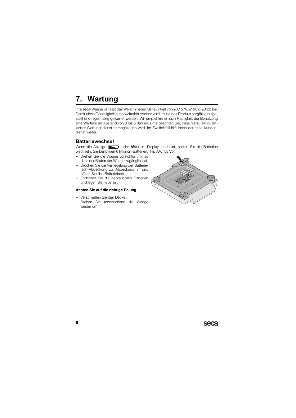 Wartung, Batteriewechsel | Seca 874 User Manual | Page 8 / 65