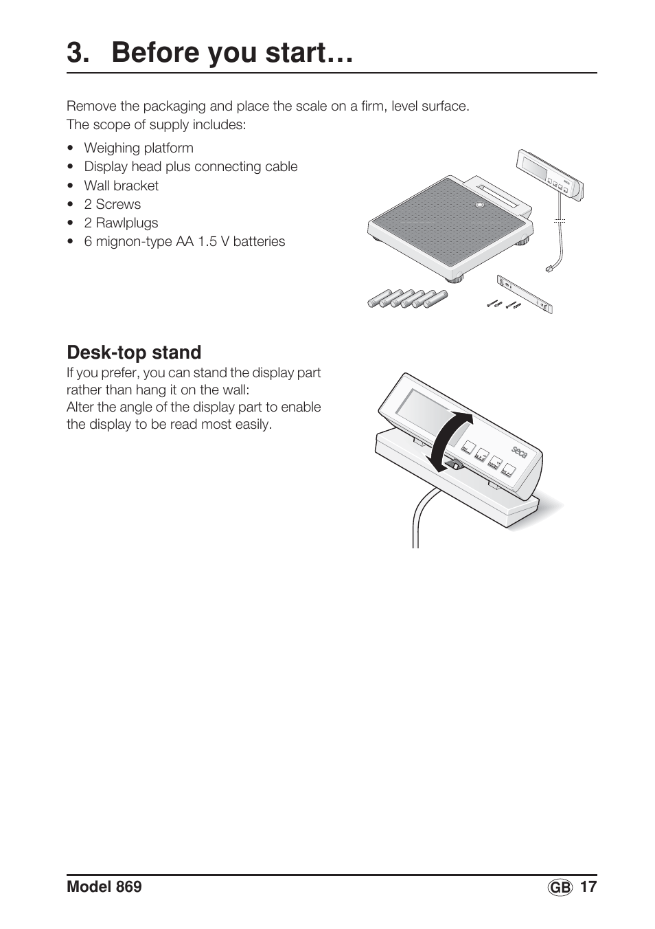 Before you start, Desk-top stand | Seca 869 User Manual | Page 17 / 102