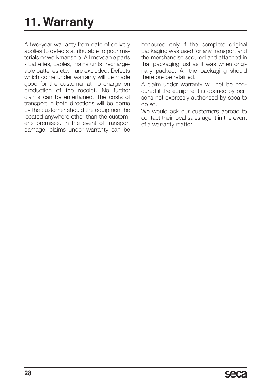 Warranty | Seca 869 User Manual | Page 28 / 102