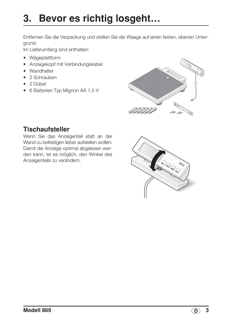 Bevor es richtig losgeht, Tischaufsteller | Seca 869 User Manual | Page 3 / 102