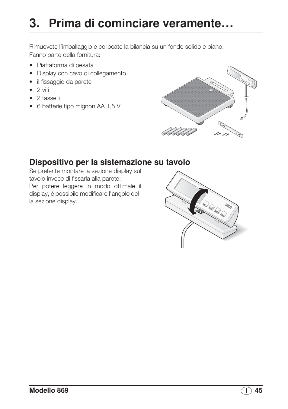 Prima di cominciare veramente, Dispositivo per la sistemazione su tavolo | Seca 869 User Manual | Page 45 / 102