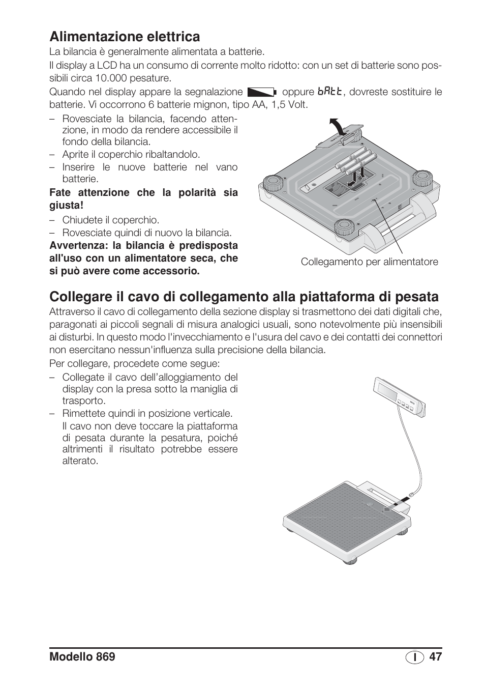 Alimentazione elettrica | Seca 869 User Manual | Page 47 / 102