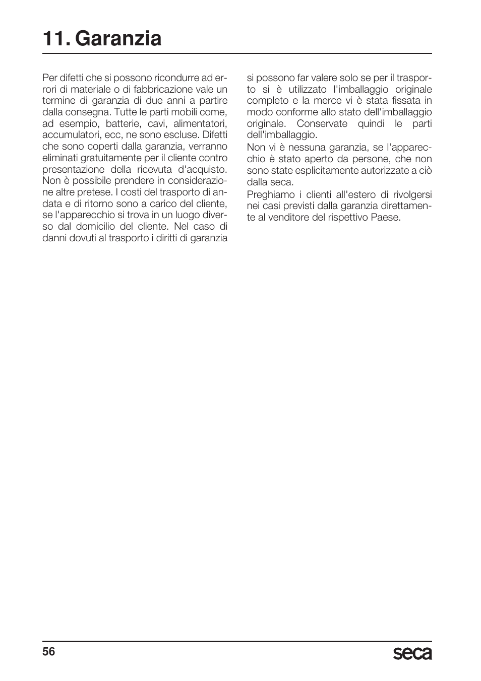 Garanzia | Seca 869 User Manual | Page 56 / 102