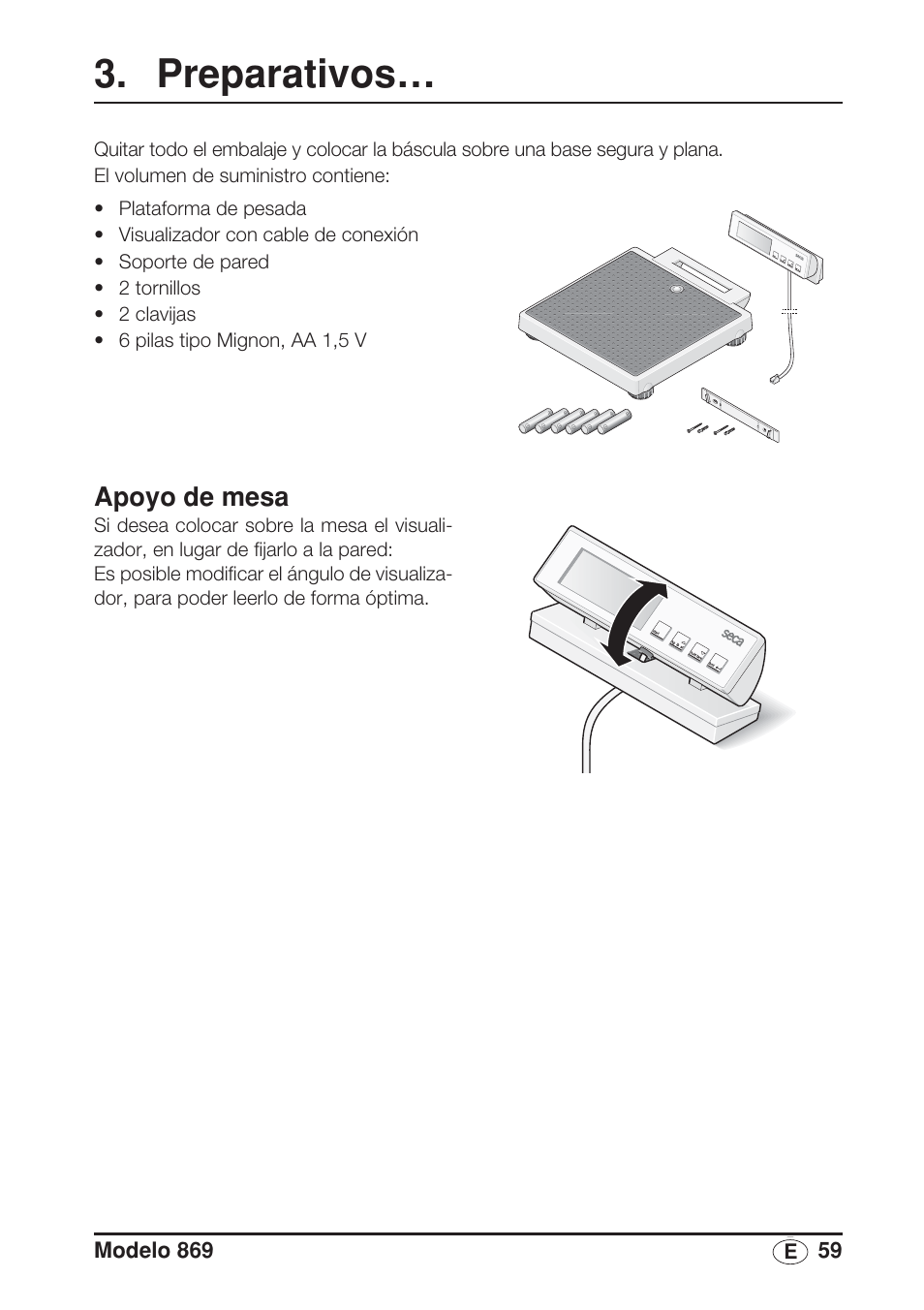 Preparativos, Apoyo de mesa | Seca 869 User Manual | Page 59 / 102