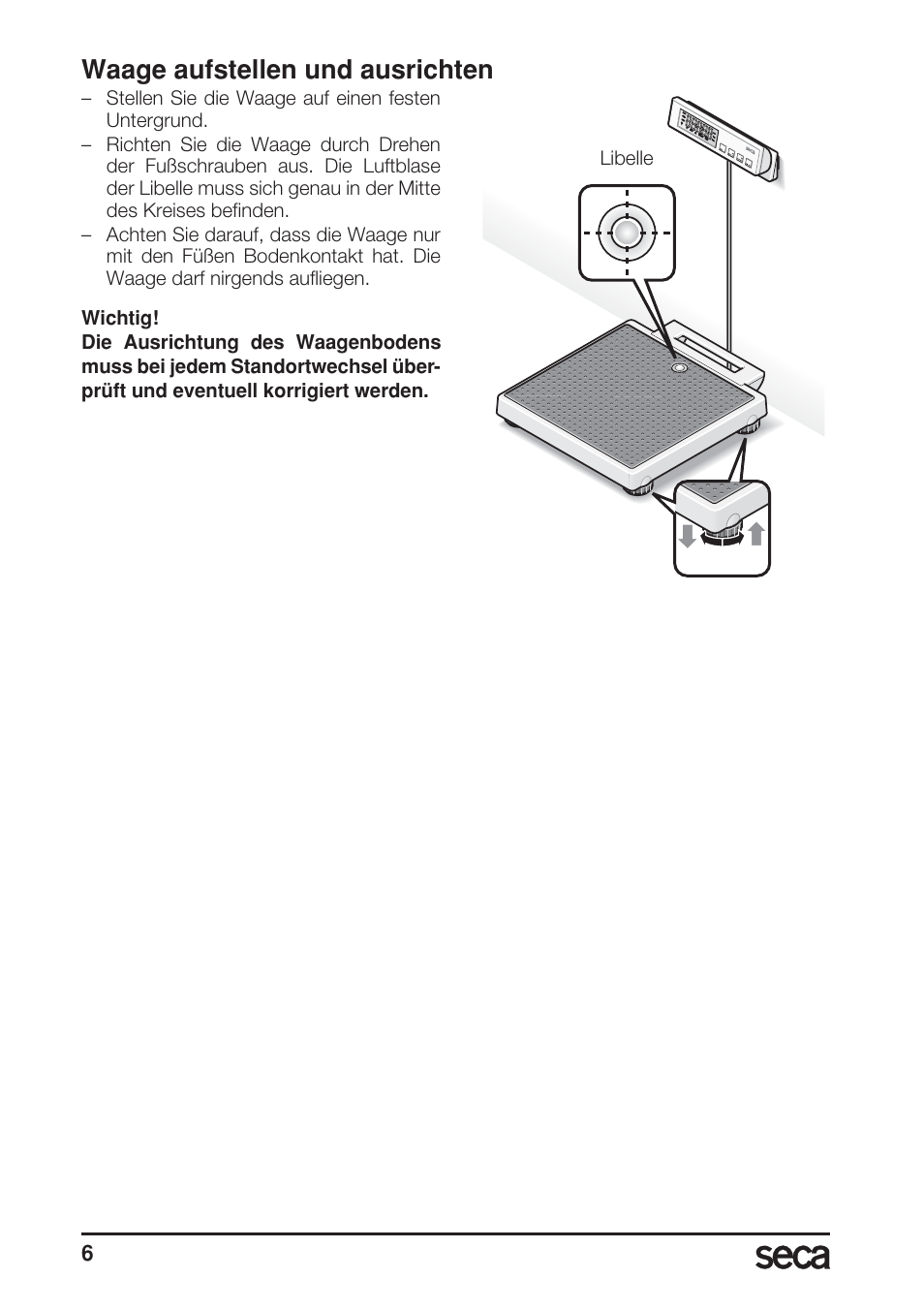Waage aufstellen und ausrichten | Seca 869 User Manual | Page 6 / 102