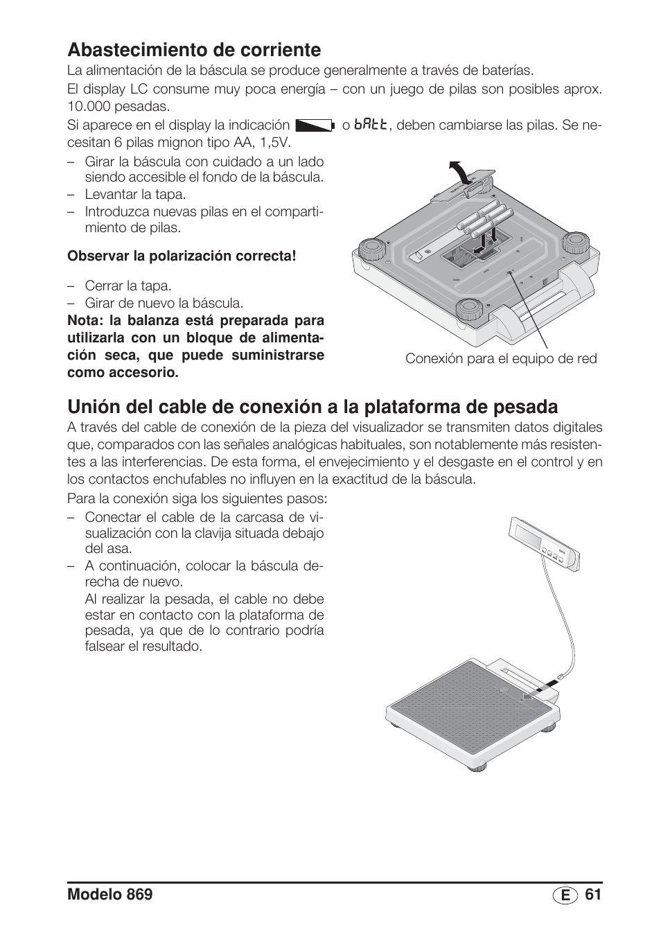 Abastecimiento de corriente | Seca 869 User Manual | Page 61 / 102