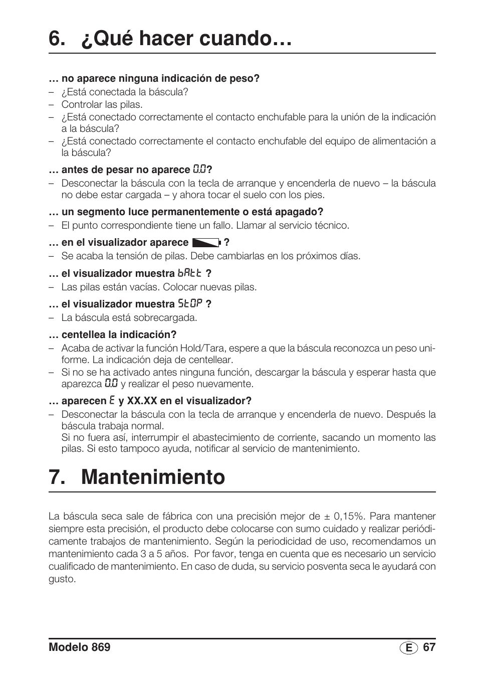 ¿qué hacer cuando, Mantenimiento | Seca 869 User Manual | Page 67 / 102