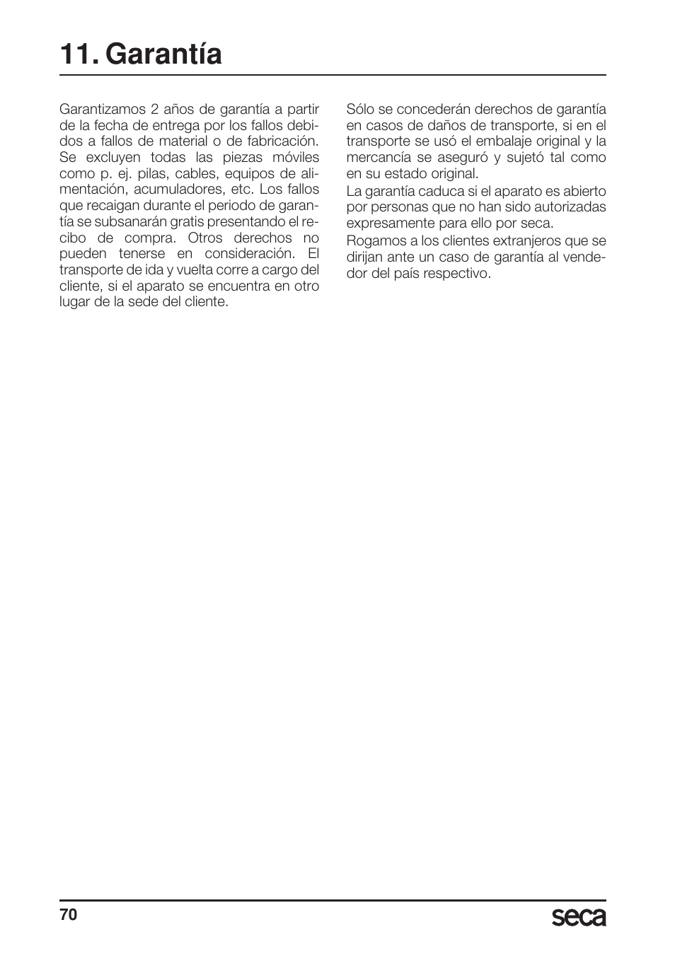 Garantía | Seca 869 User Manual | Page 70 / 102