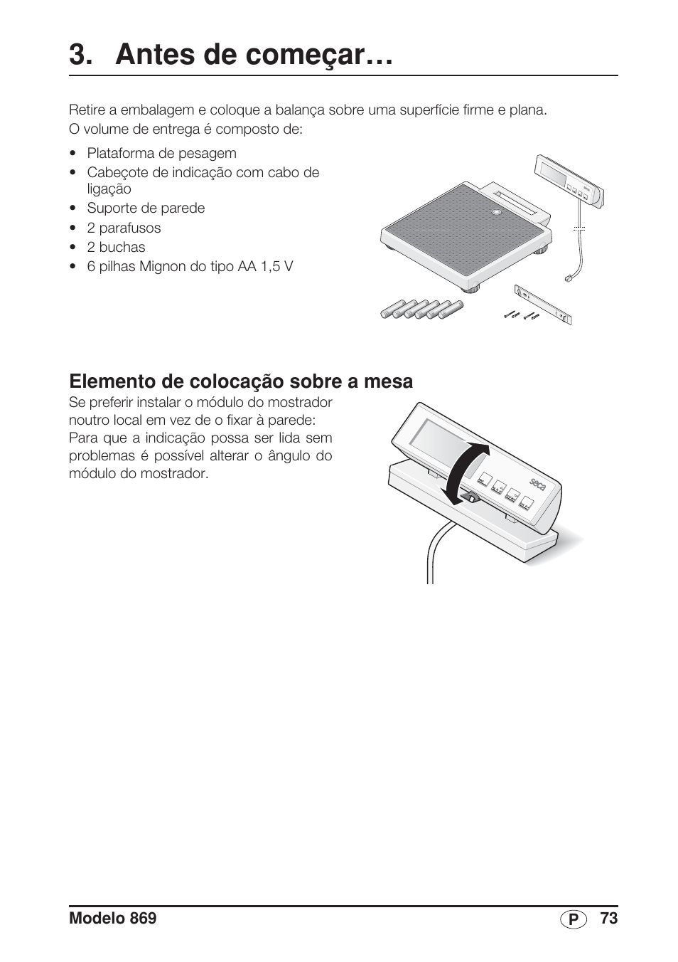 Antes de começar, Elemento de colocação sobre a mesa | Seca 869 User Manual | Page 73 / 102