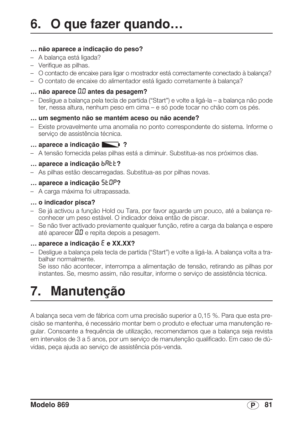 O que fazer quando, Manutenção | Seca 869 User Manual | Page 81 / 102