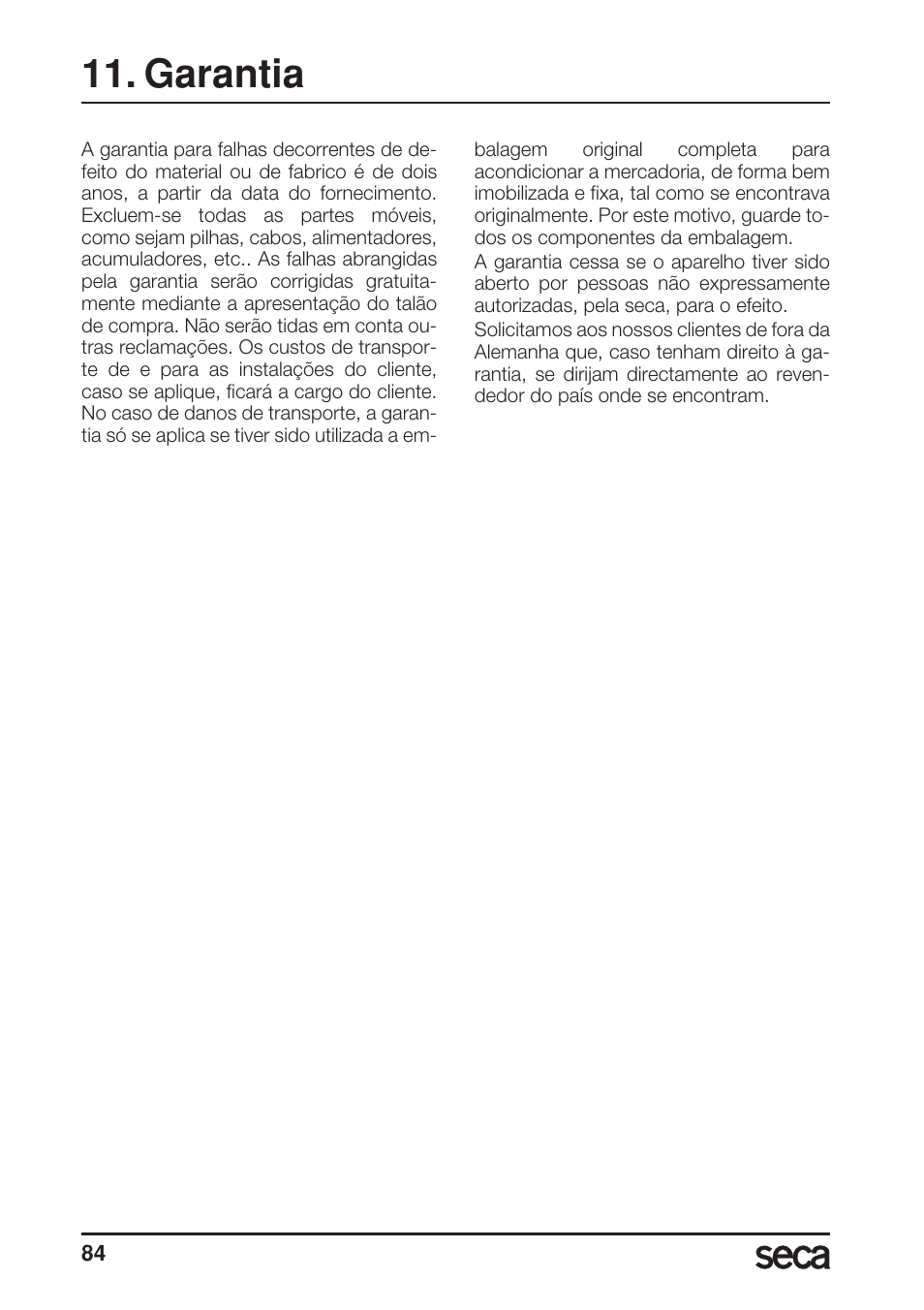 Garantia | Seca 869 User Manual | Page 84 / 102
