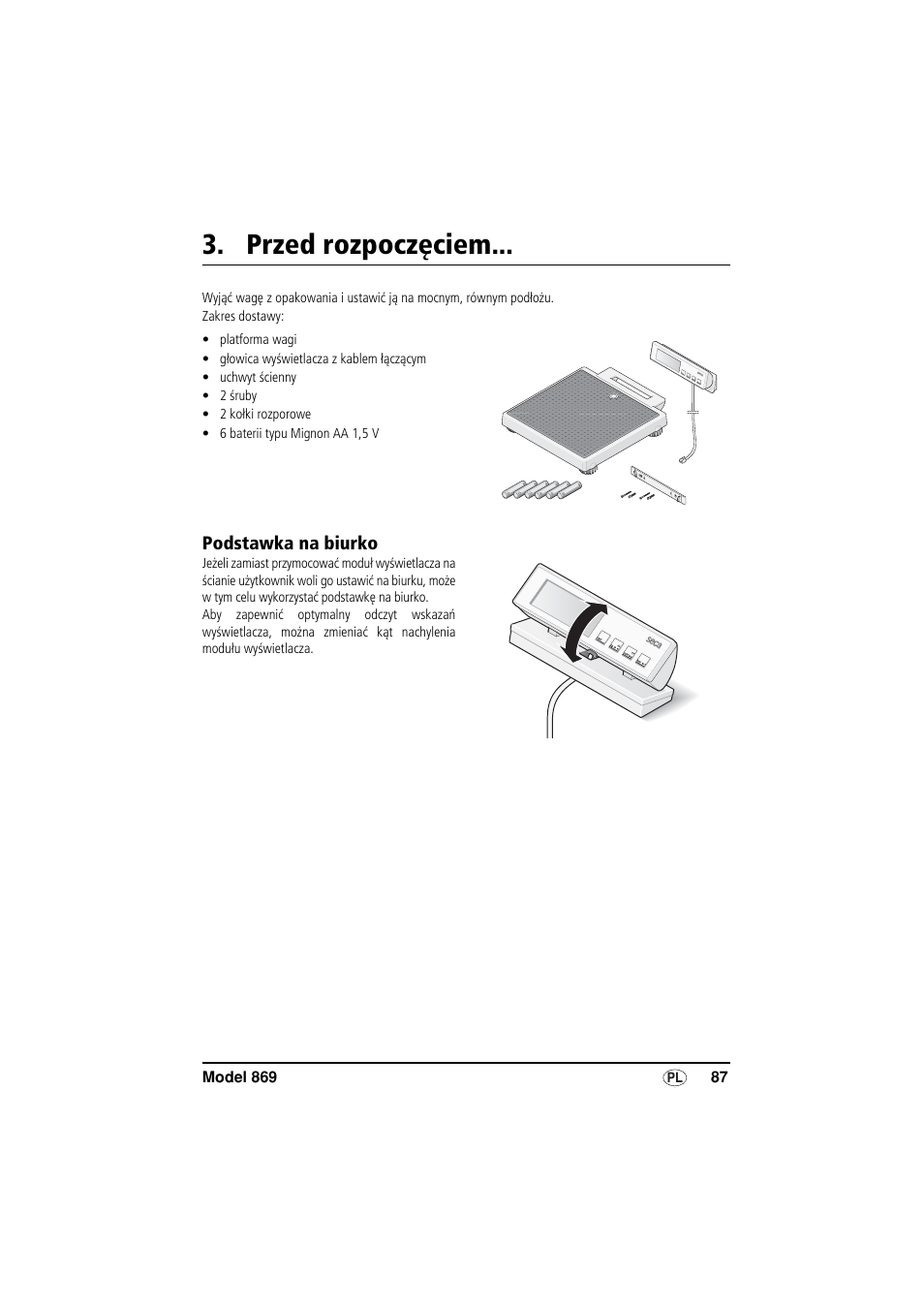 Przed rozpoczęciem, Podstawka na biurko | Seca 869 User Manual | Page 87 / 102