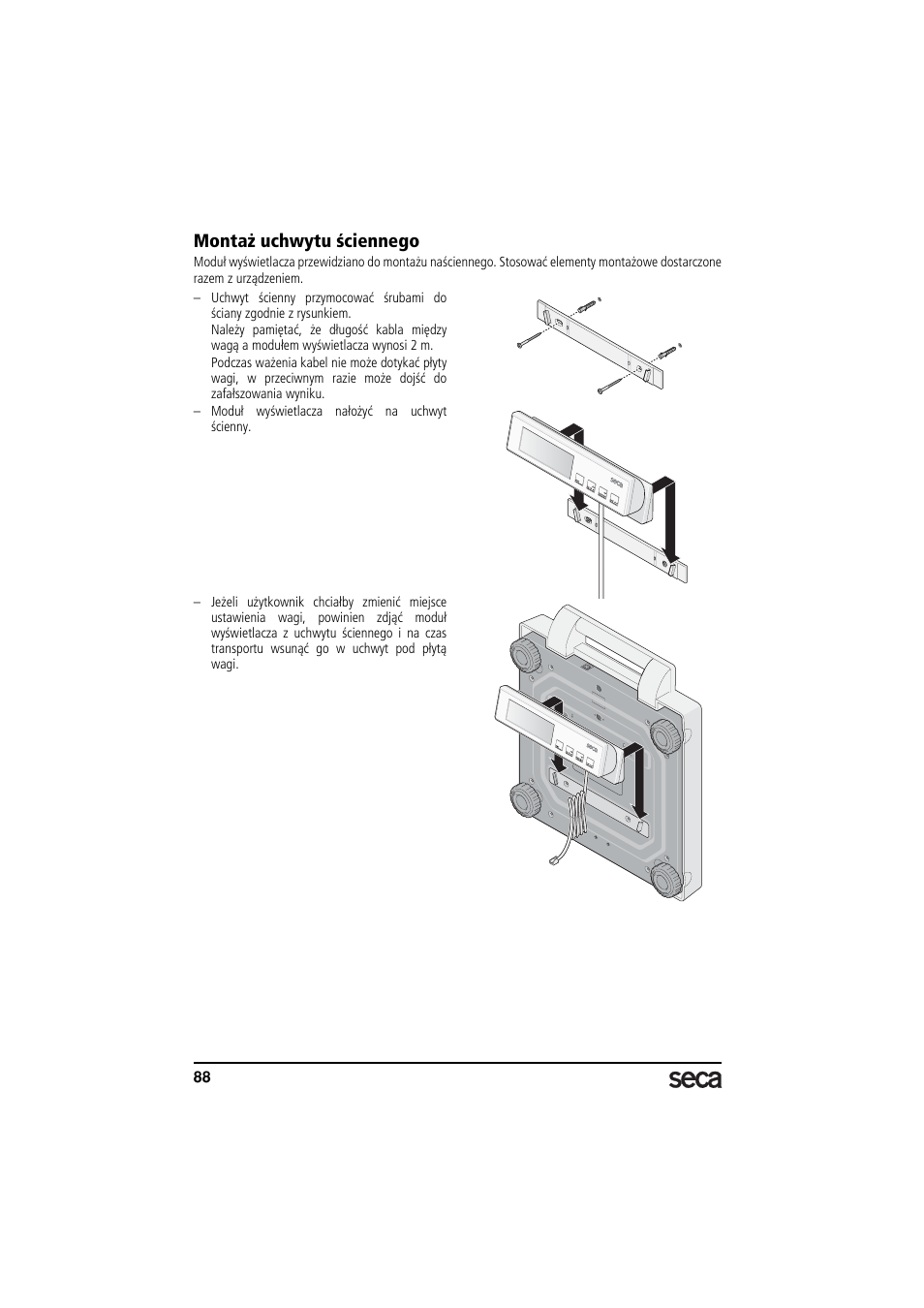 Montaż uchwytu ściennego, Patrz „montaż uchwytu, Ściennego” na stronie 88) | Seca 869 User Manual | Page 88 / 102