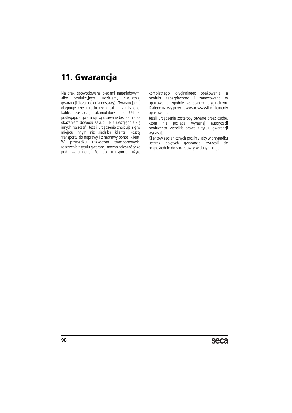 Gwarancja | Seca 869 User Manual | Page 98 / 102