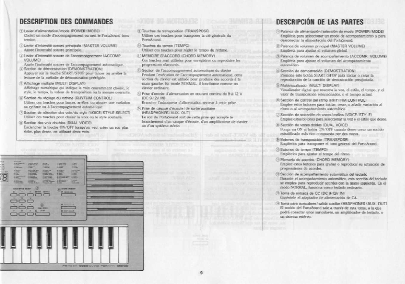 Description des commandes, Аасасэ | Yamaha PSS-280 User Manual | Page 11 / 40