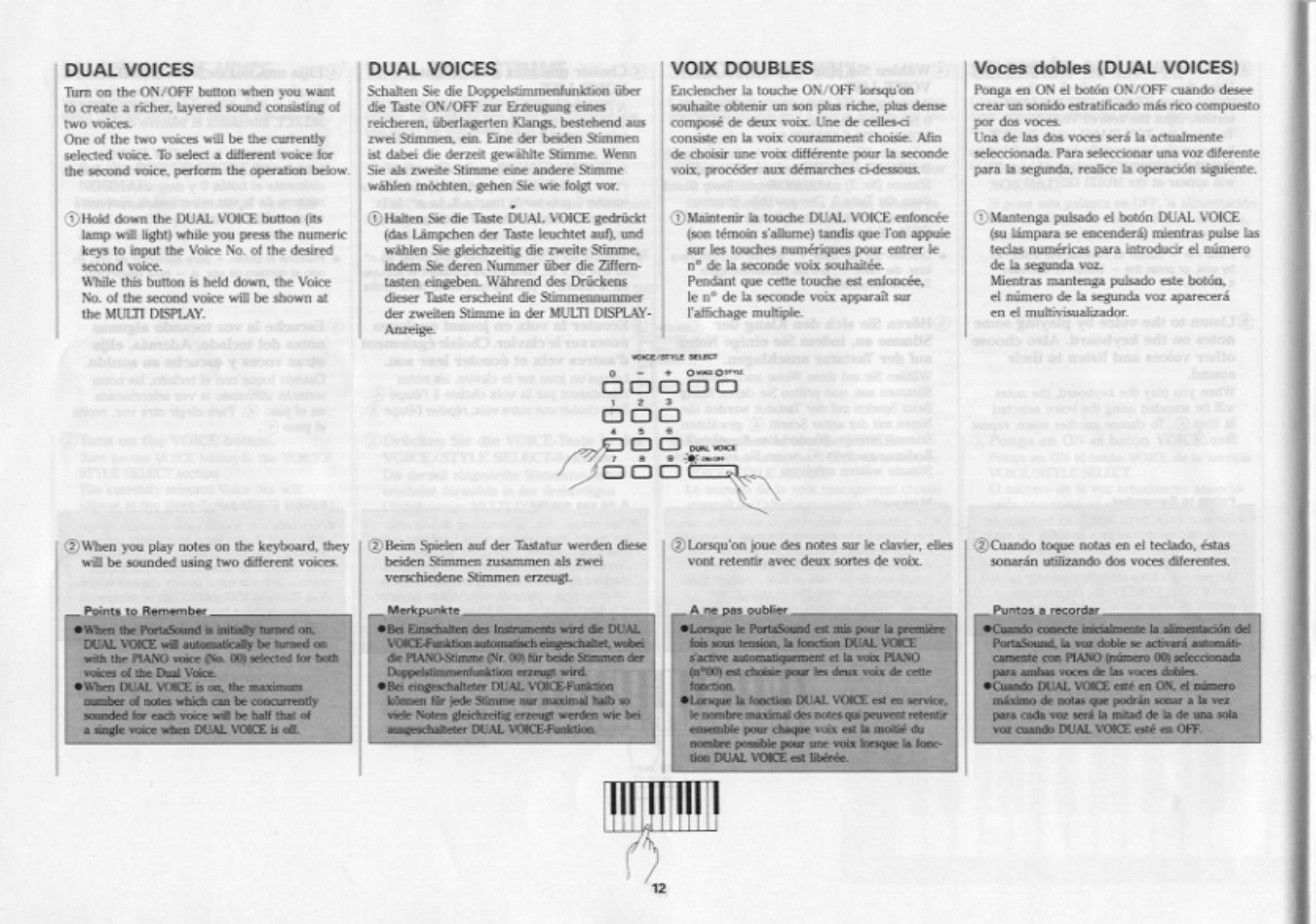 Dual voices, Voix doubles, Acbebí | Yamaha PSS-280 User Manual | Page 14 / 40