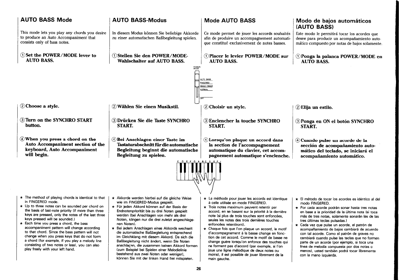 Modo de bajos automáticos (auto bass) | Yamaha PSS-280 User Manual | Page 28 / 40