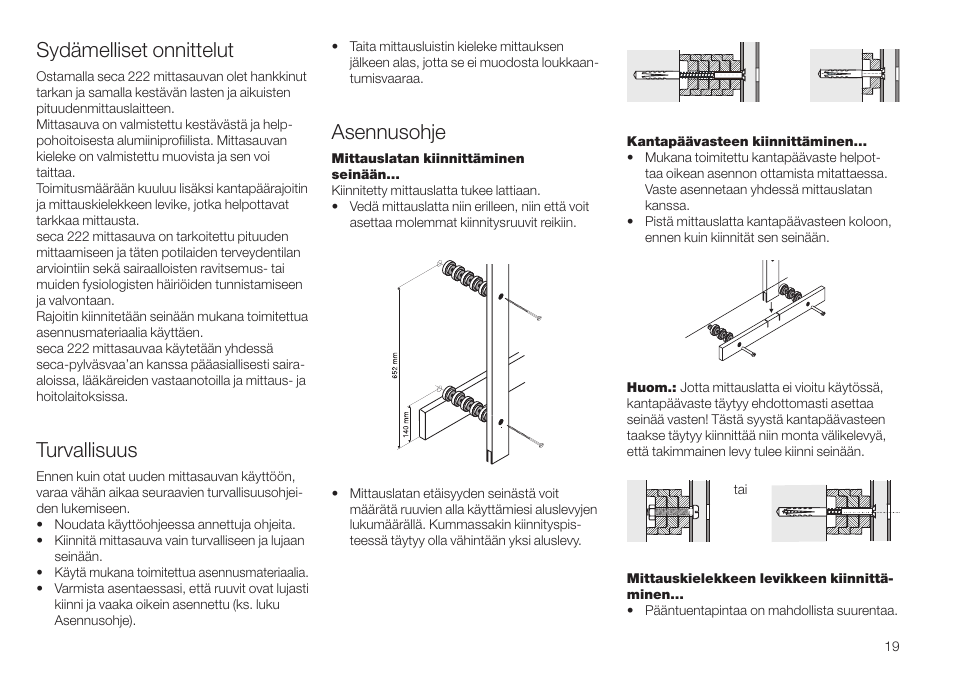 Suomi, Turvallisuus, Asennusohje | Sydämelliset onnittelut | Seca 222 User Manual | Page 19 / 32