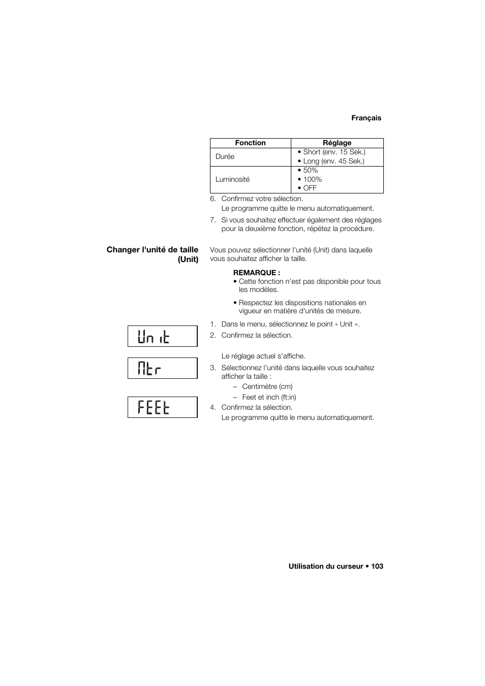 Changer l'unité de taille (unit) | Seca 264 User Manual | Page 103 / 275