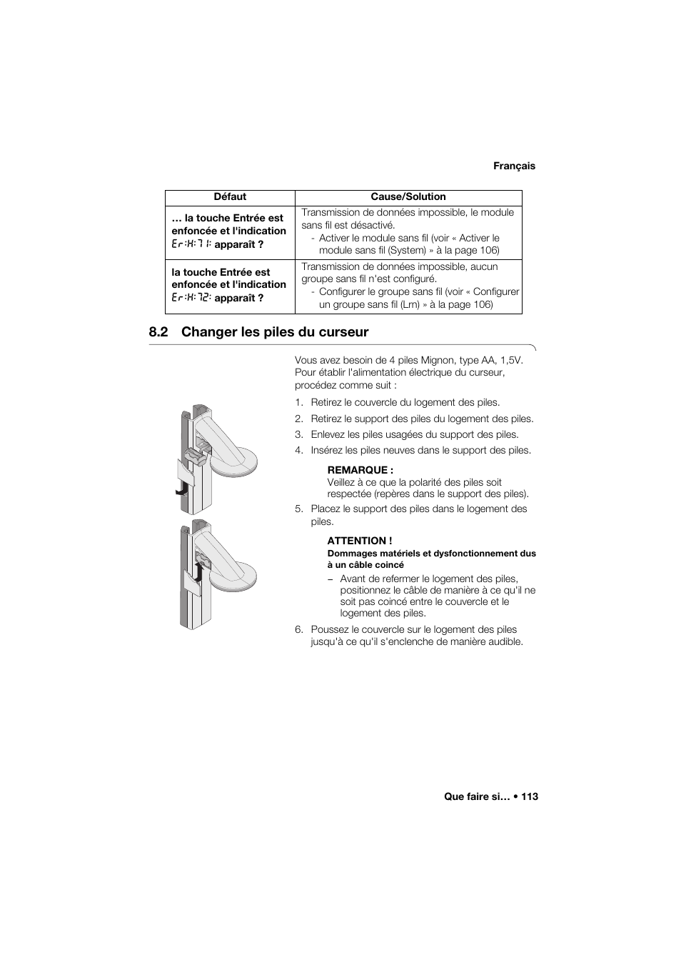 2 changer les piles du curseur | Seca 264 User Manual | Page 113 / 275