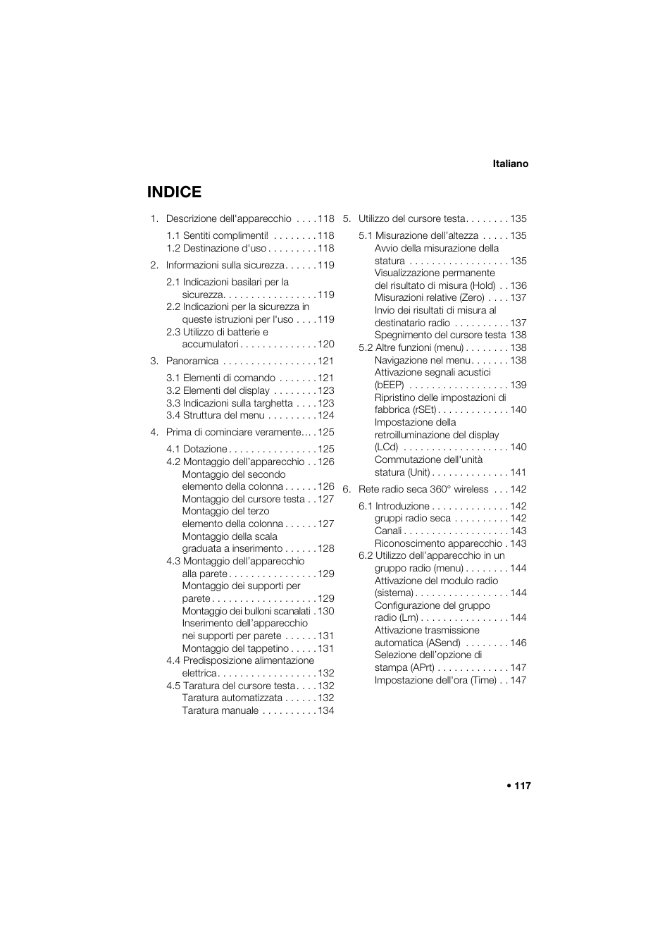 Italiano, Indice | Seca 264 User Manual | Page 117 / 275