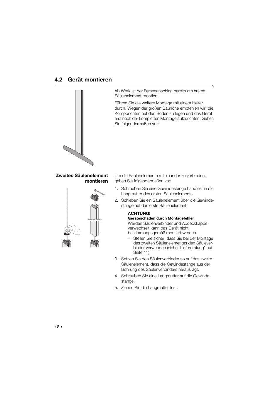 2 gerät montieren, Zweites säulenelement montieren | Seca 264 User Manual | Page 12 / 275