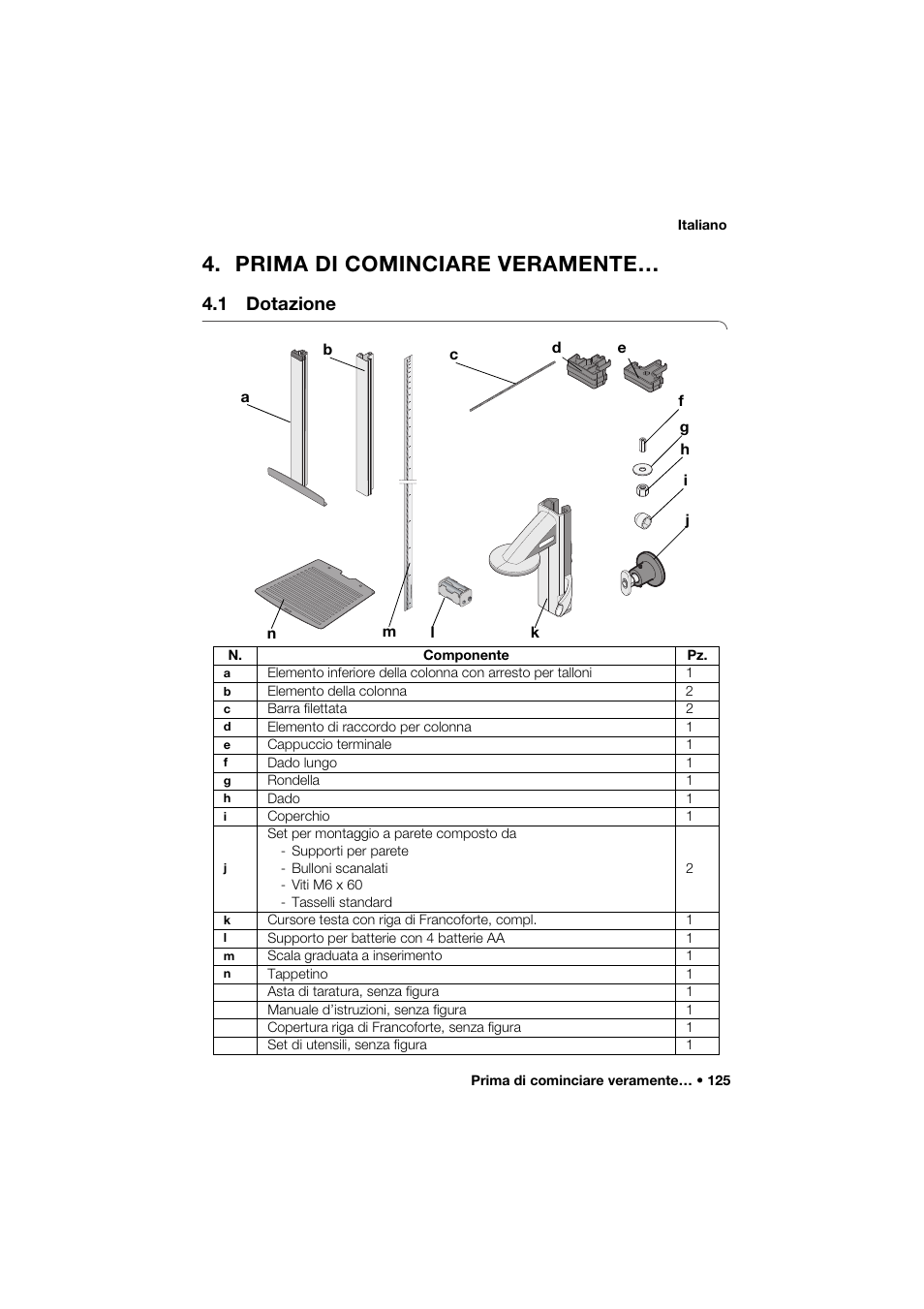 Prima di cominciare veramente, 1 dotazione | Seca 264 User Manual | Page 125 / 275