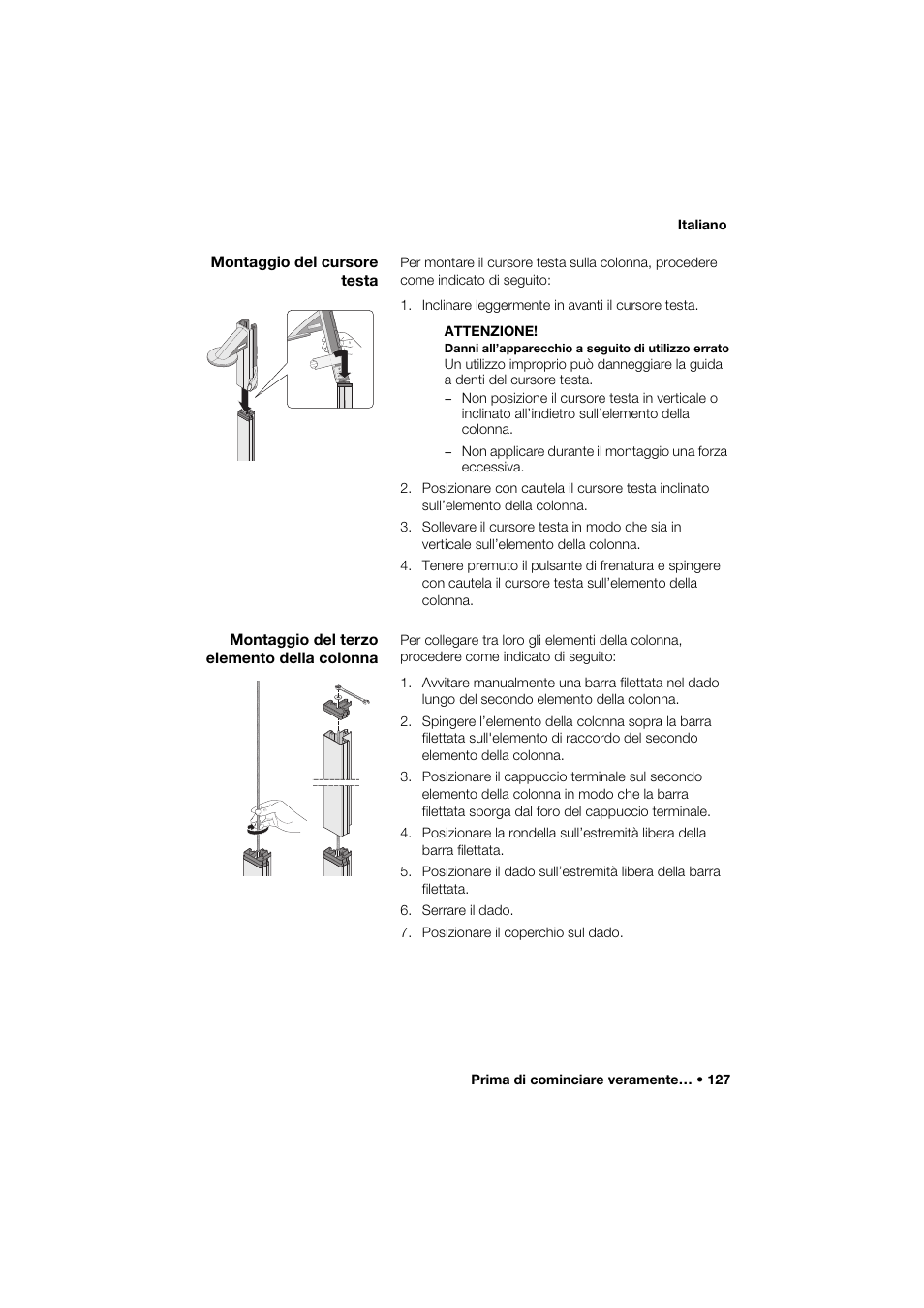 Montaggio del cursore testa, Montaggio del terzo elemento della colonna | Seca 264 User Manual | Page 127 / 275