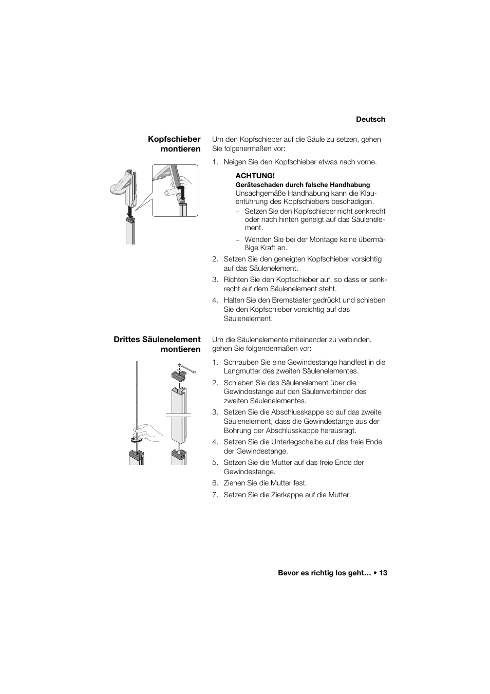 Kopfschieber montieren, Drittes säulenelement montieren | Seca 264 User Manual | Page 13 / 275