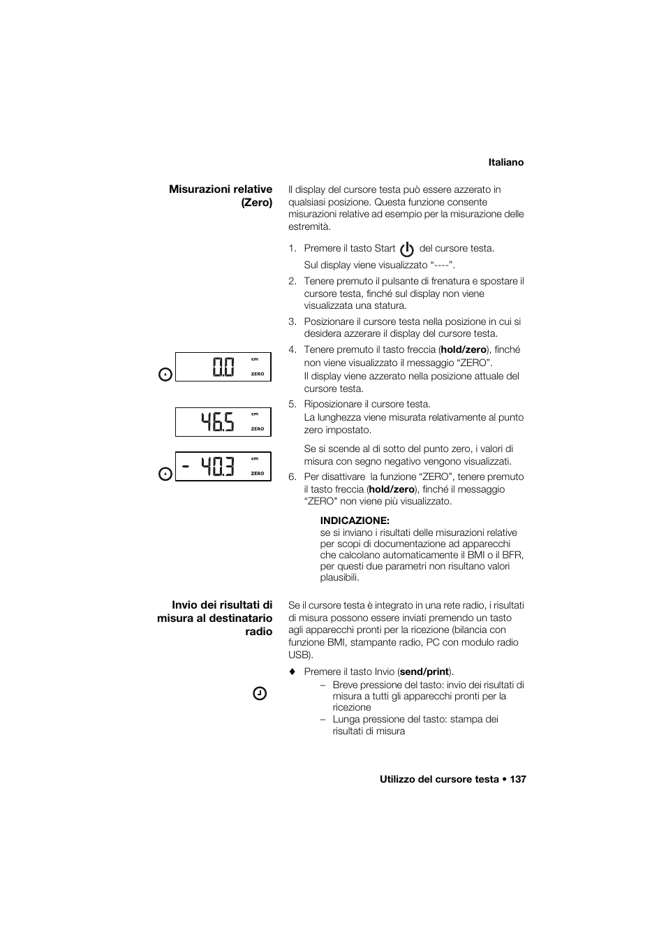 Misurazioni relative (zero) | Seca 264 User Manual | Page 137 / 275