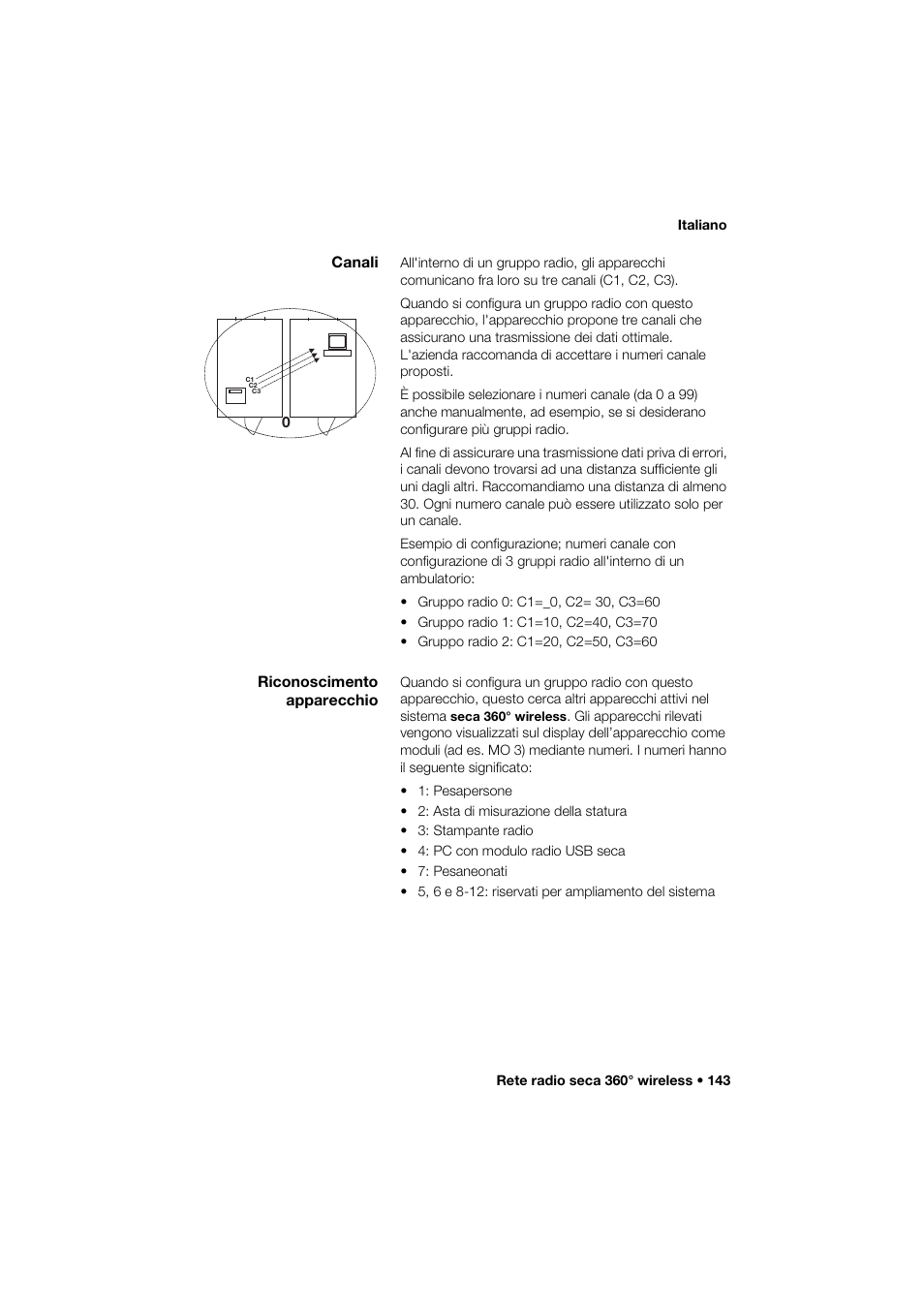 Canali, Riconoscimento apparecchio | Seca 264 User Manual | Page 143 / 275
