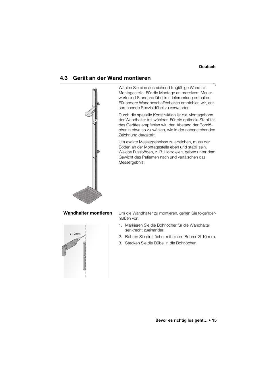 3 gerät an der wand montieren, Wandhalter montieren | Seca 264 User Manual | Page 15 / 275