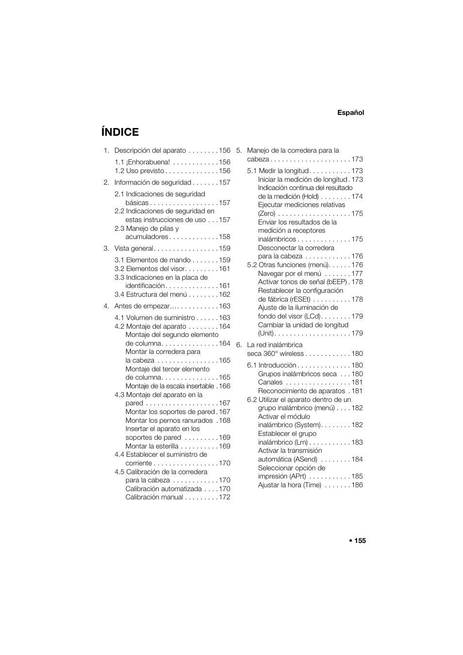 Español, Índice | Seca 264 User Manual | Page 155 / 275