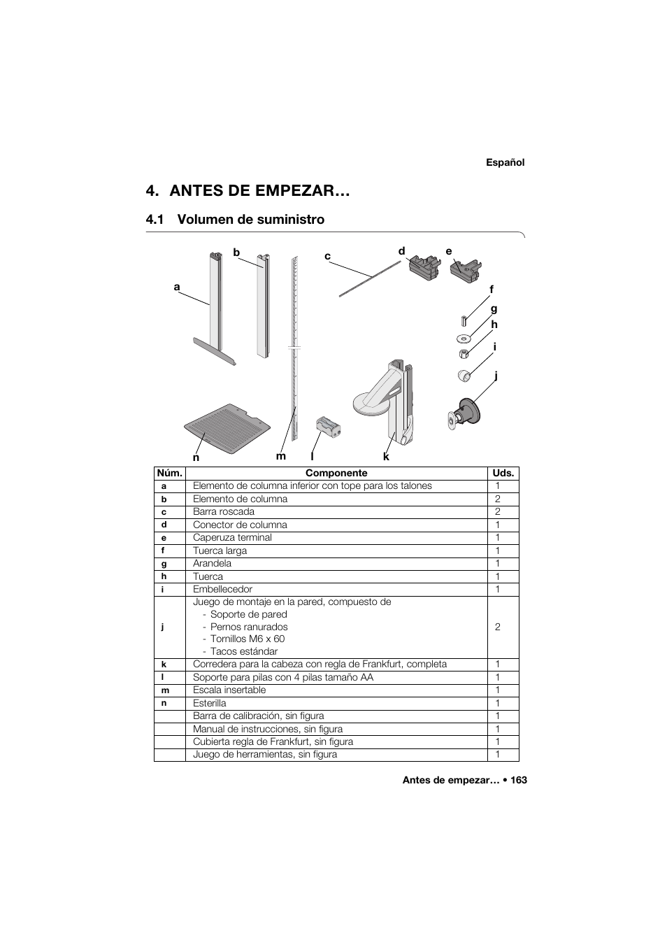 Antes de empezar, 1 volumen de suministro | Seca 264 User Manual | Page 163 / 275