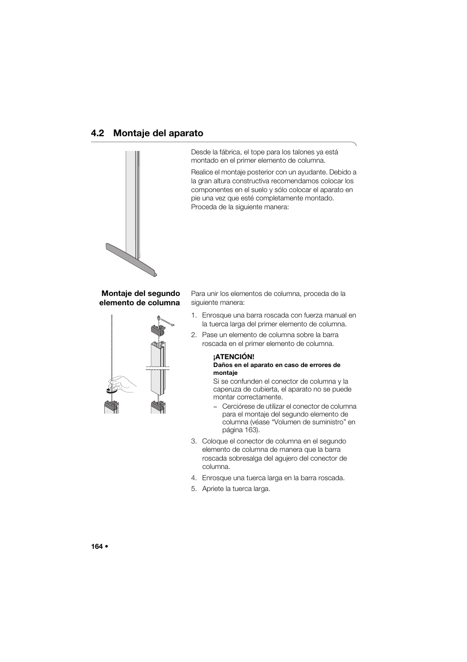 2 montaje del aparato, Montaje del segundo elemento de columna | Seca 264 User Manual | Page 164 / 275