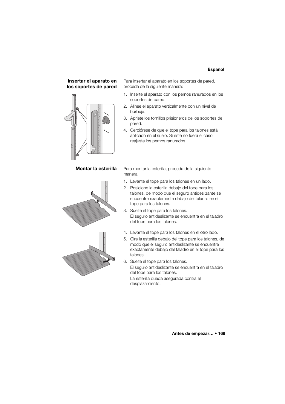 Insertar el aparato en los soportes de pared, Montar la esterilla | Seca 264 User Manual | Page 169 / 275