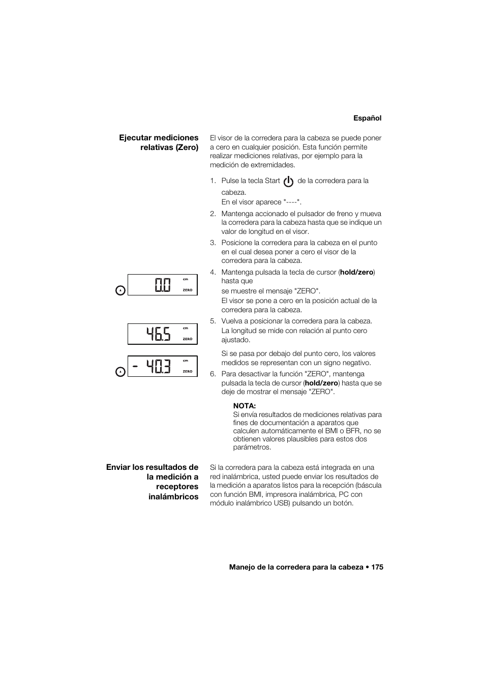 Ejecutar mediciones relativas (zero) | Seca 264 User Manual | Page 175 / 275
