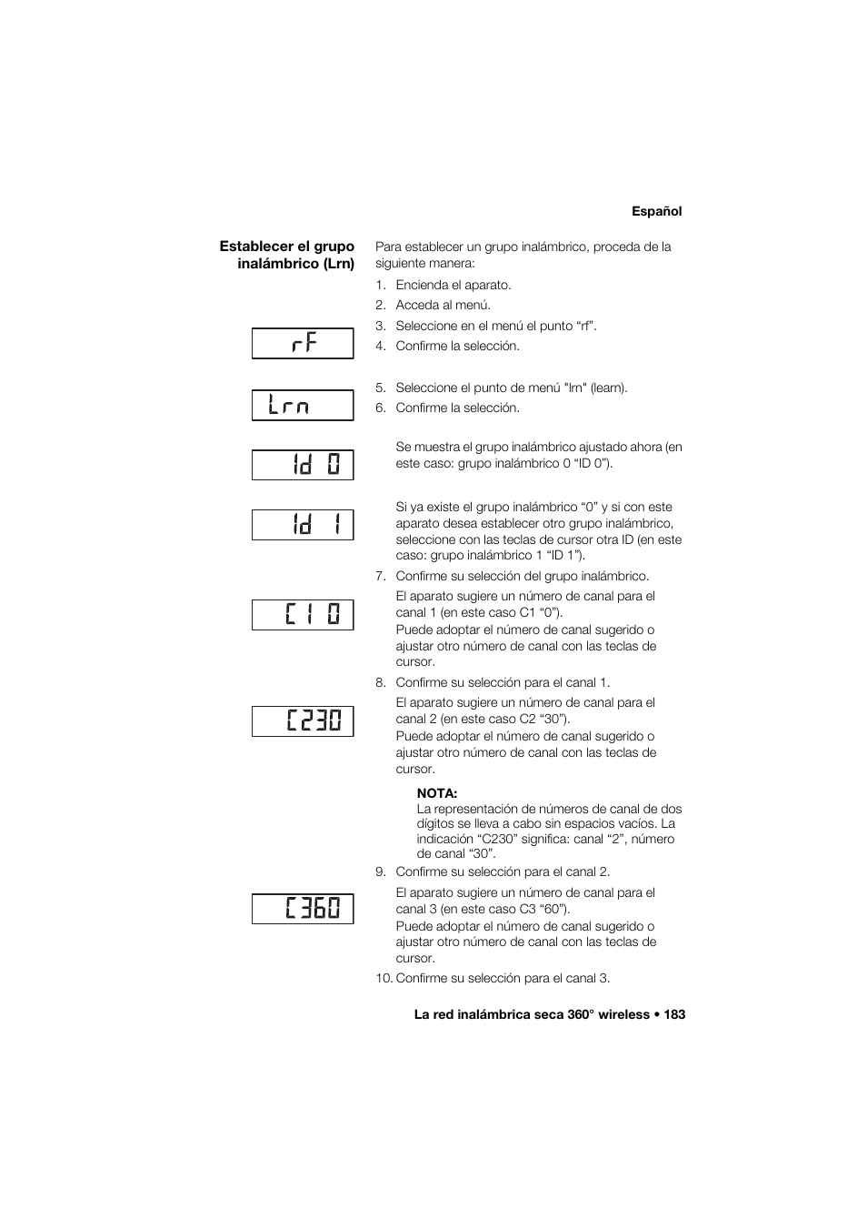 Establecer el grupo inalámbrico (lrn) | Seca 264 User Manual | Page 183 / 275