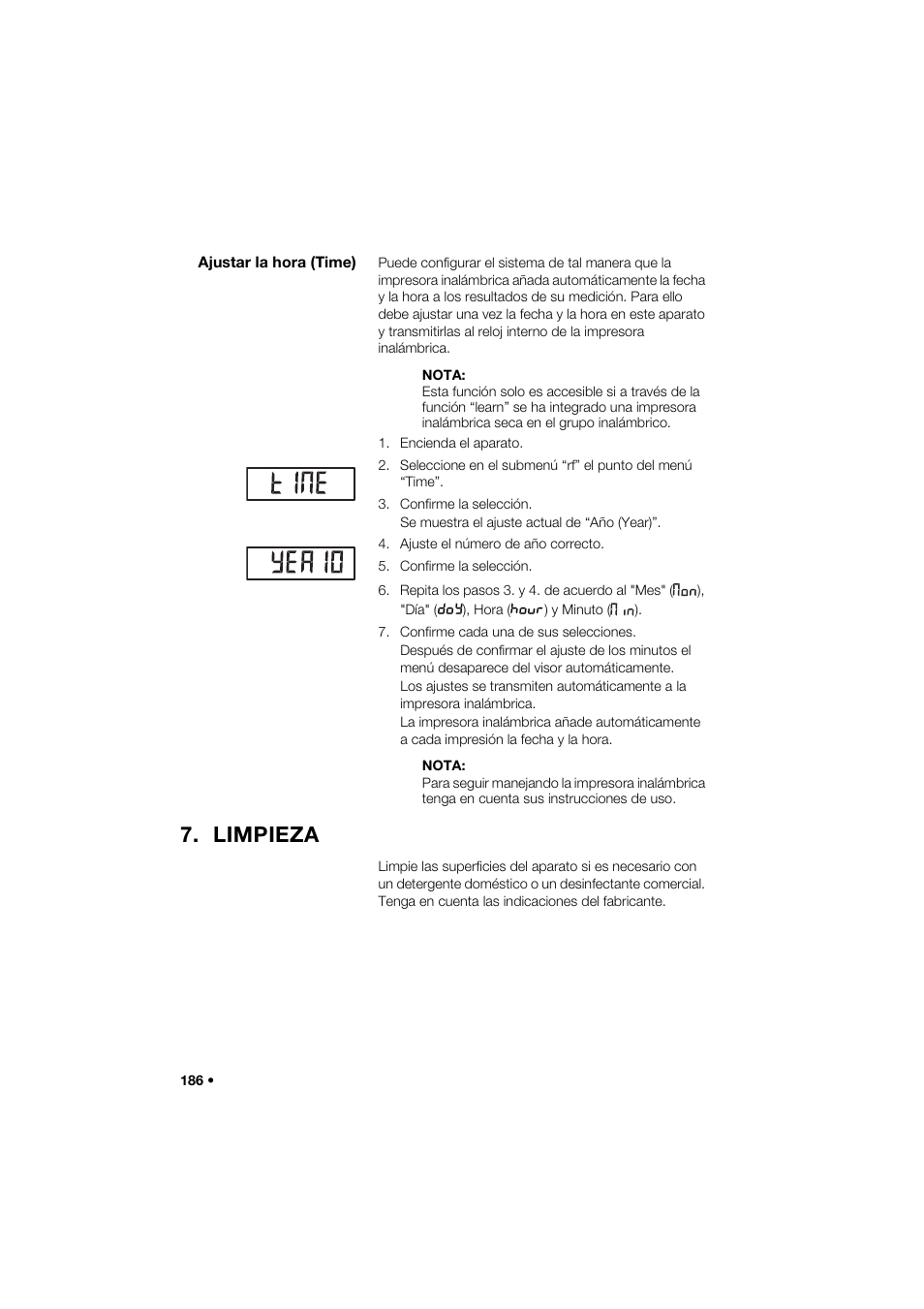 Ajustar la hora (time), Limpieza | Seca 264 User Manual | Page 186 / 275